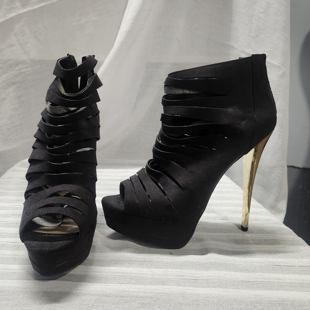 JustFab Black and Gold Strappy Heels